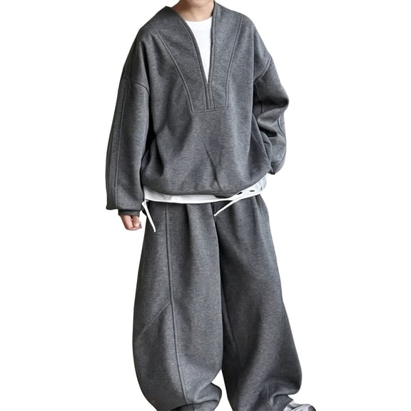 Boys Baggy 2 Piece Outfits Kids Quarter Zip Pullover Sweatshirt Pants Tween Fashion Athletic Tracksuit Clothing Set Clothes