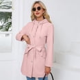 thumbnail image 4 of Women Fall Winter Coat Splash-resistant Single-breasted Hooded Long Sleeves Lace-up Tight Waist Drawstring Cardigan Overcoat Outdoor Trench Coat, 4 of 8