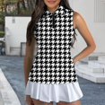 thumbnail image 2 of Trendfront Womens Golf Polo Shirts Houndstooth Print Sleeveless Quarter Zip Collared Pleated Athletic Tennis Sport Tops, 2 of 4
