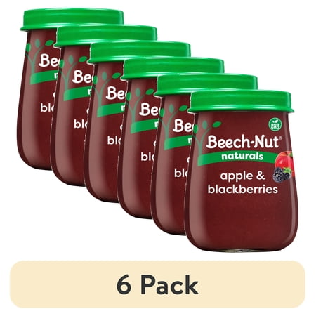 (6 pack) Beech-Nut Naturals Stage 2 Baby Food, Apple & Blackberries, 4 oz Jar