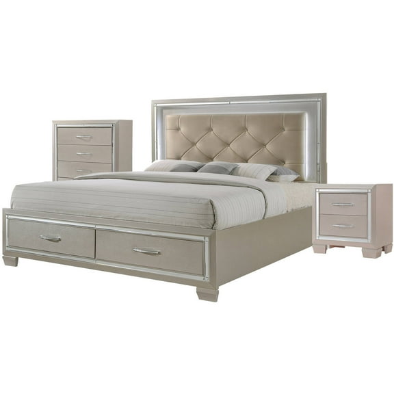 Picket House Furnishings Glamour Queen Platform Storage 3PC Bedroom Set