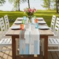 thumbnail image 4 of Blue Brown Color Blocks Table Runner 70 Inches Long,Modern Abstract Oil Painting Art Cotton Linen Table Runners Dresser Scarves,Fabric Tabletop Scarf Furniture Cover for Home Dinner Party 13"x70", 4 of 9