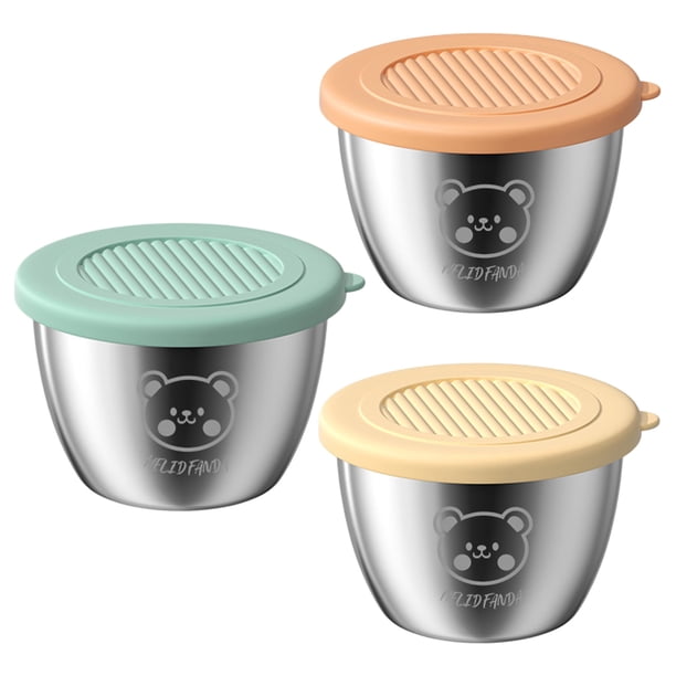 Recipiente para aderezo de ensalada para llevar, recipiente pequeño de acero inoxidable para condimentos con tapas, usos recomendados para recipientes para salsas, picnic y viajes, 50 ml, 3 paquetes