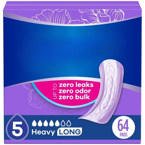 Incontinence Pads - 5 Drop Extra Heavy Long Pads - 156ct