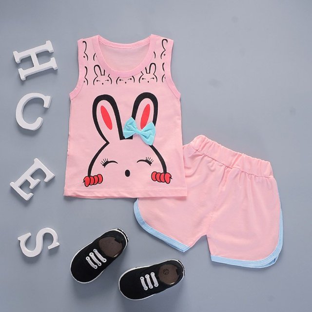 Conjuntos de ropa de dos piezas de algodón para niñas, chaleco de verano sin mangas, conjuntos para niños, ropa de moda para niñas, traje, trajes florales informales 1-5T Tan Jianjun unisex