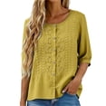 thumbnail image 7 of Tops for Women 3/4 Sleeve Round Neck Buttons Women Casual Loose Cardigan Shirt Blouse, 7 of 7