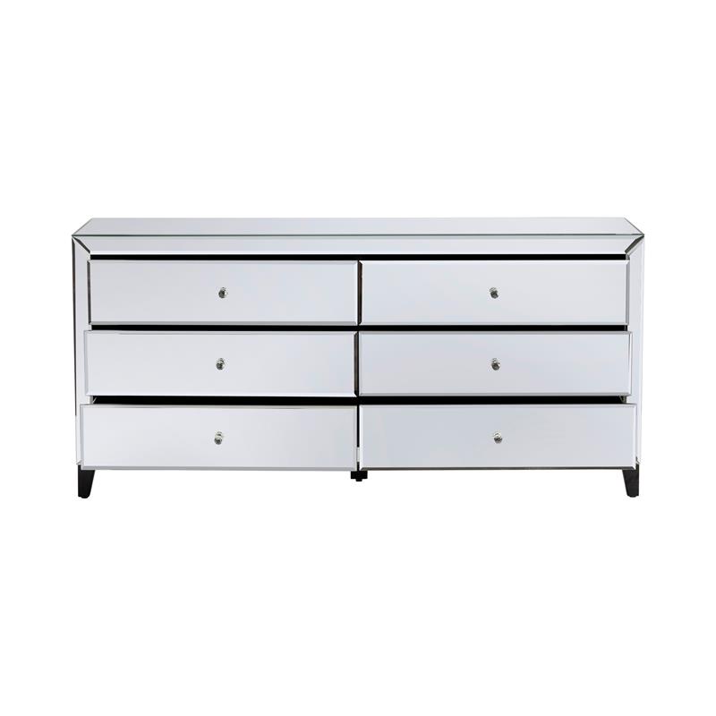 Hollywood Nickel and Mirrored 6 Drawer Glass Chest