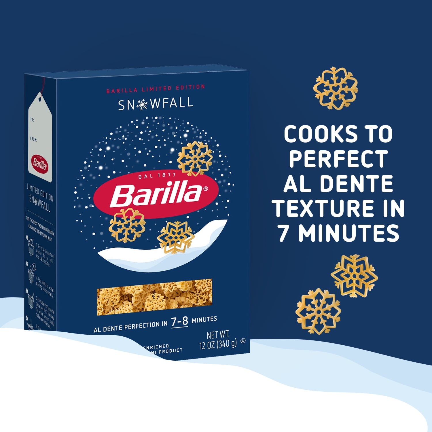 (4 pack) Barilla Classic Non-GMO, Kosher Certified Snowfall Pasta, 12 oz.