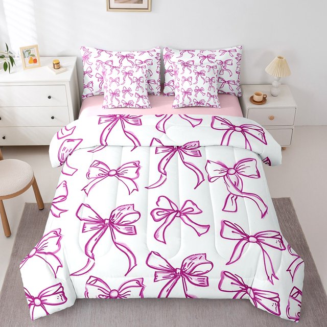 Erosebridal Ensemble de Literie Violet avec Nœud, Format Très Grand, Ensemble de Lit Princesse Mignon, Déco Aquarelle, Réversible 7 Pcs