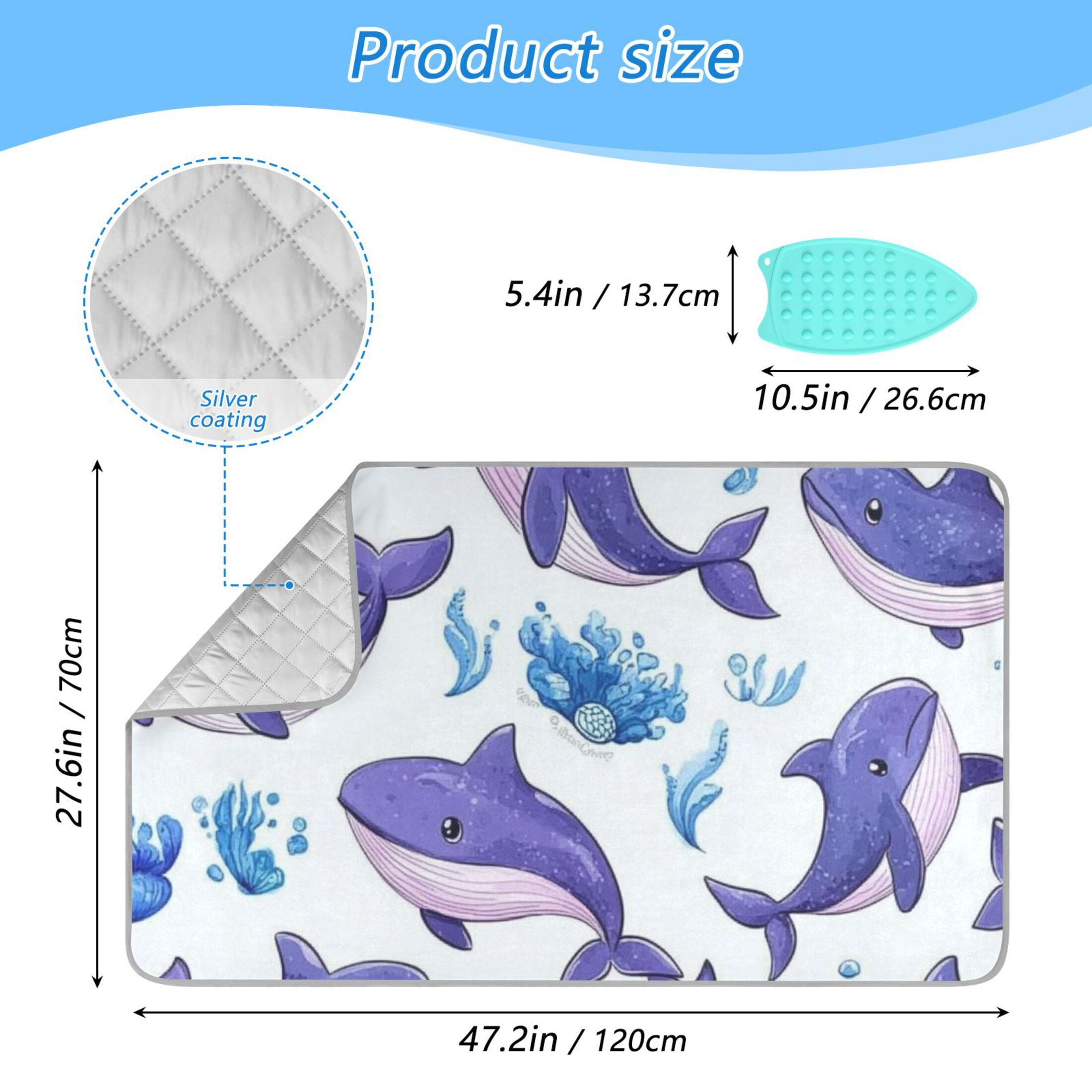 Cute Purple Whales Ironing Mat Blanket for Table Top Travel Portable Ironing Board Pad 47.2x27.6 Inch
