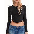 thumbnail image 3 of Caoirhny Women's Slim Fit Crop Tops Long Sleeve Round Neck Curved Hem Solid Color T-Shirt Dressy Blouses, 3 of 9