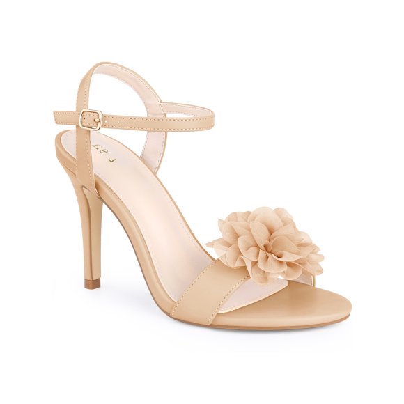 BLISSFUL STEP Flower Open Toe Ankle Strap Slingback Stiletto Heel Sandals for Women Nude 6
