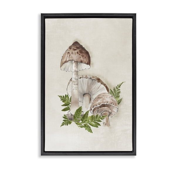 Stupell Industries Beige Mushrooms & Fern Plants & Flowers Painting Black Floater Framed Canvas Art Print Wall Art, 17 x 25