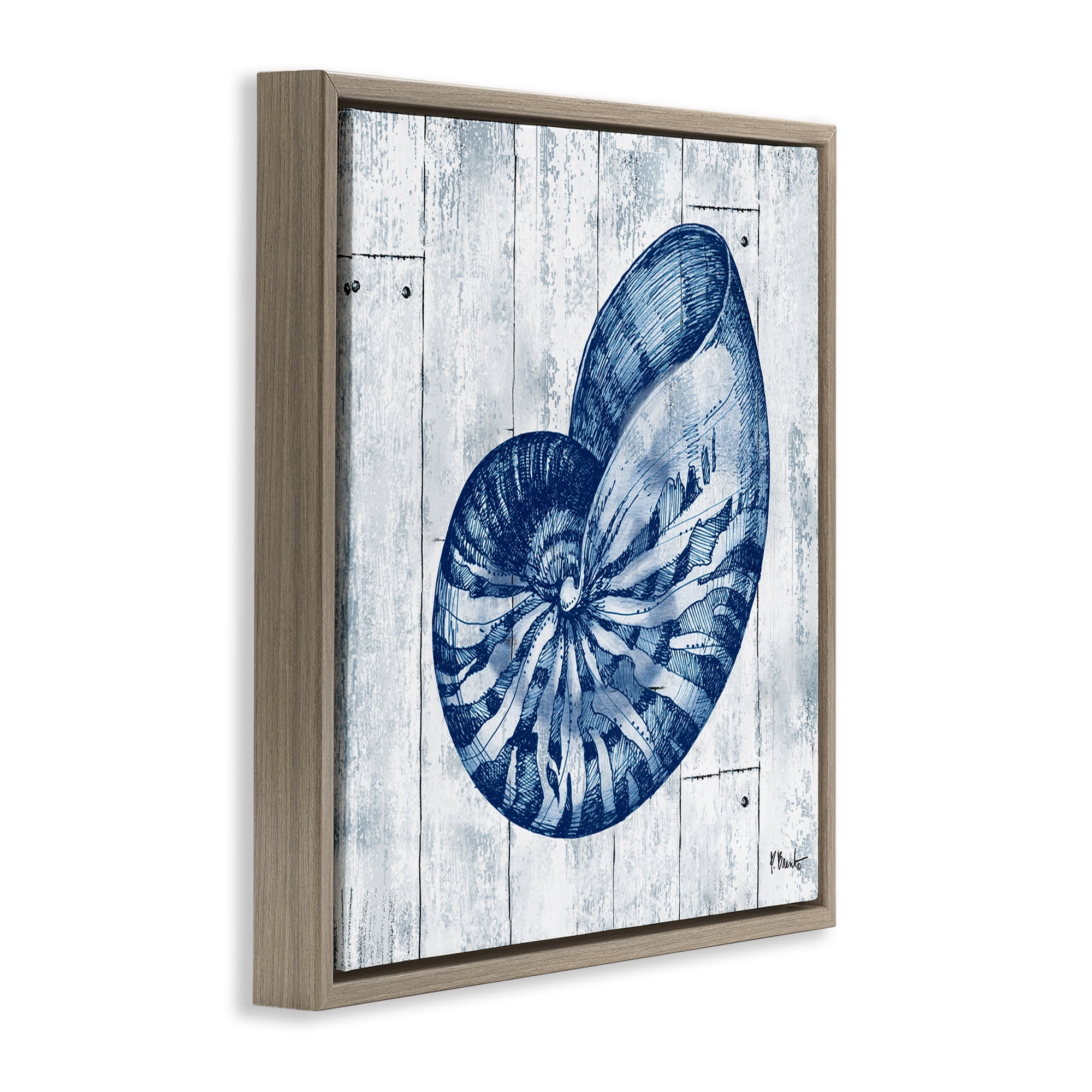 Stupell Industries Coastal Timberland Nautilus Brown Framed Floater Canvas Wall Art, design by Paul Brent