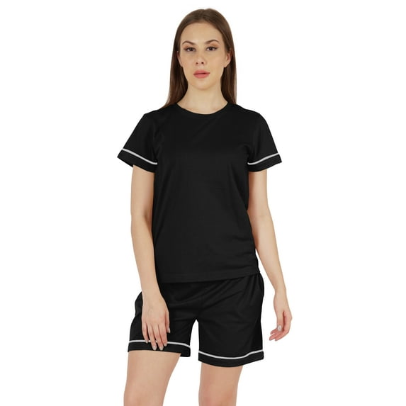 Inkmeso 2 Pcs Solid Sleepwear Sets For WoMen's Short Sleeve Top And Short Loungewear Set