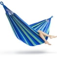 thumbnail image 3 of Sorbus Brazilian Double Hammock, Extra-Long Two Person Portable Hammock Bed for Any Indoor or Outdoor Spaces, (Green/Blue Stripes), 3 of 6