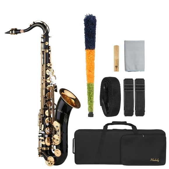 Muslady Muslady Bb Tenor Saxophone with Engraved Brass Body, Black Lacquer Finish, Gold Keys, and Complete Accessory Kit for Professional Performances