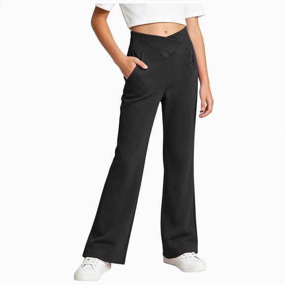 Xyant Girls Crossover Flare Pants Kids High Waisted Bootcut Leggings Full Length Bell Bottoms,Size 7-8 Years