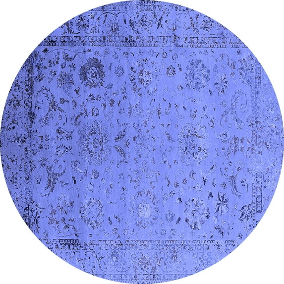 Ahgly Company Machine Washable Indoor Round Oriental Blue Industrial Area Rugs, 5' Round