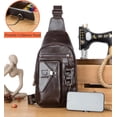 thumbnail image 3 of BULLCAPTAIN Genuine Leather Sling Bag for Men - Stylish Crossbody Chest Backpack with Cellphone Stand & Chain, 3 of 9