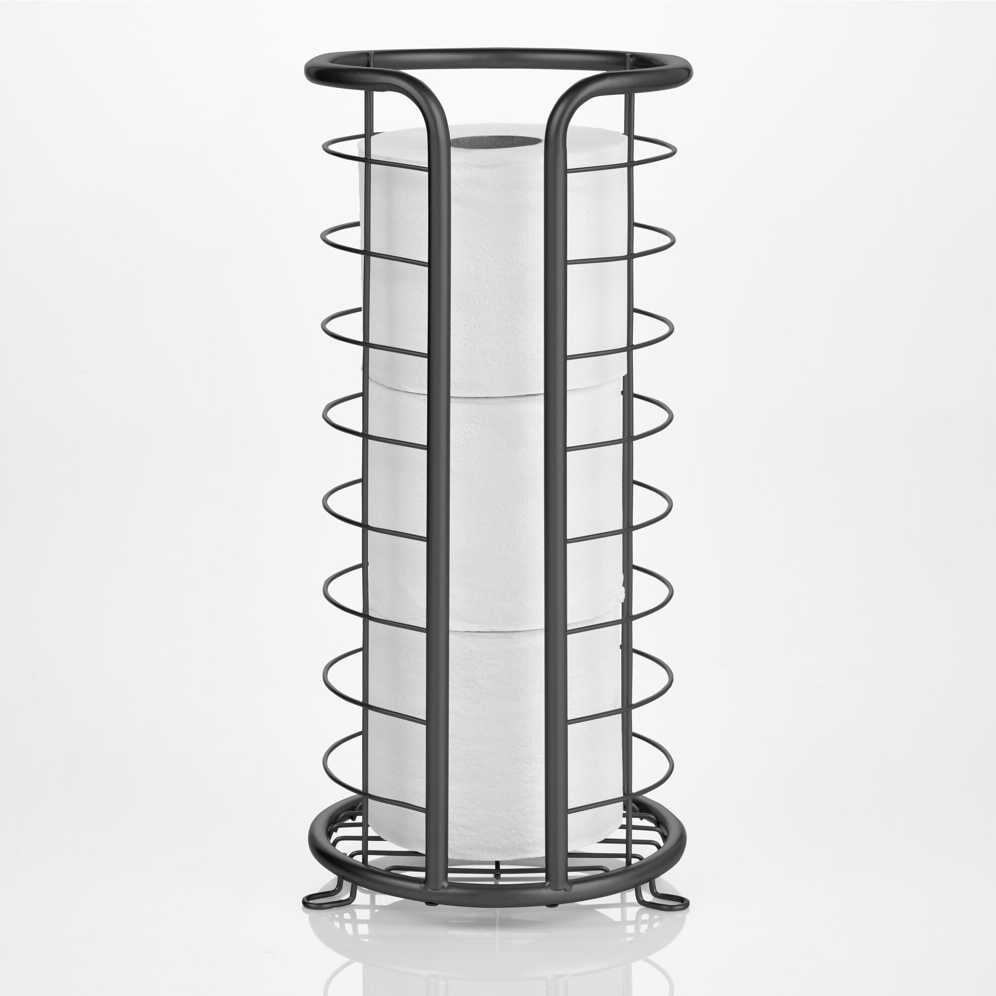 mDesign Metal Toilet Paper Holder - Freestanding 3 Roll Reserve - Matte Black