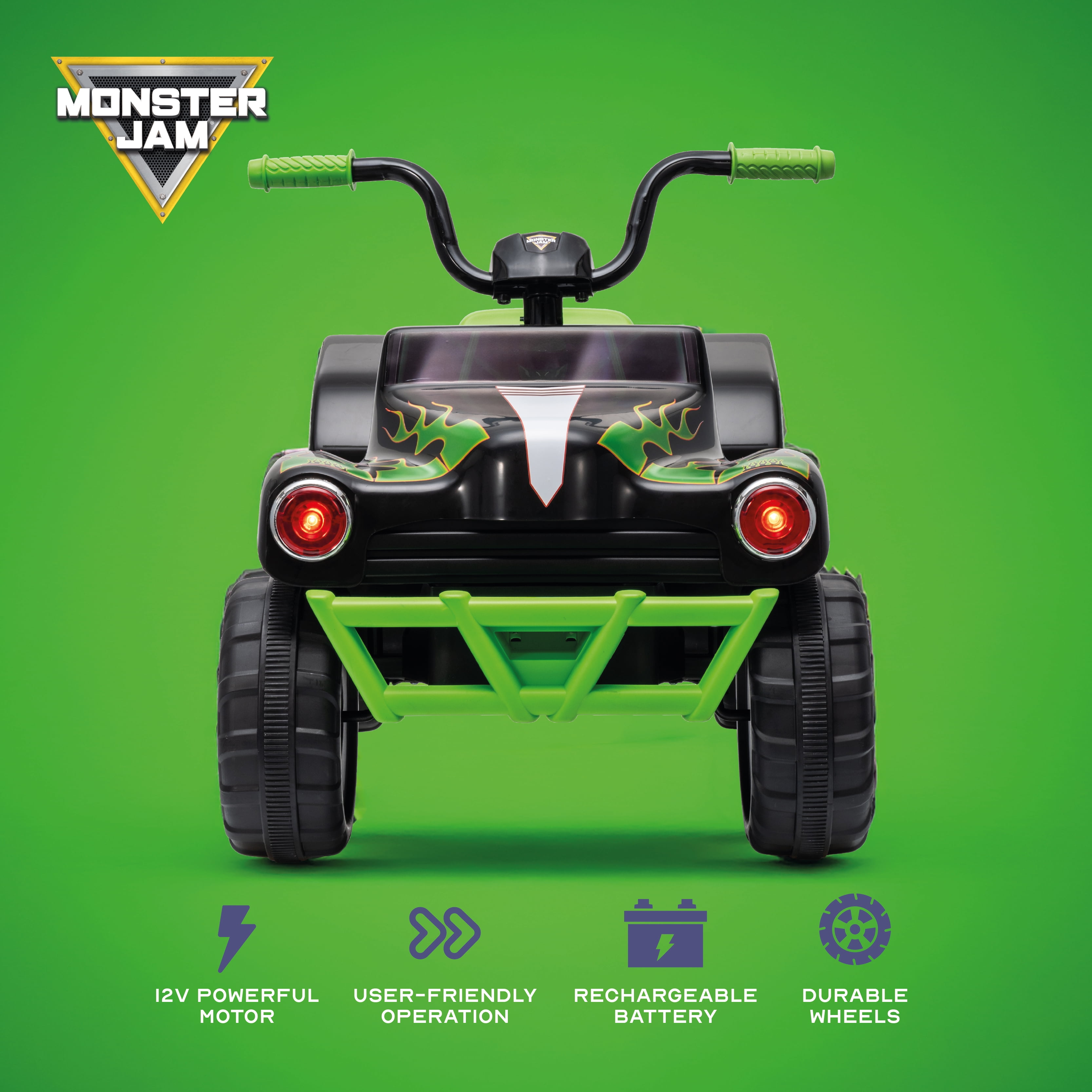 Monster Jam 12V Grave Digger Kids 1 Seat Ride-On ATV with 3.5 MPH Top Speed, Forward/Reverse Controls and Rechargeable Battery