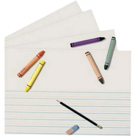 School Smart Red & Blue Zaner-Bloser Storybook Paper, For Grade 2-3, Long Way, 18 x 12 in, 5/8 in, 5/16 in Broken Line, 5/16 in Skip Line, White, Pack of 250 Sheets.