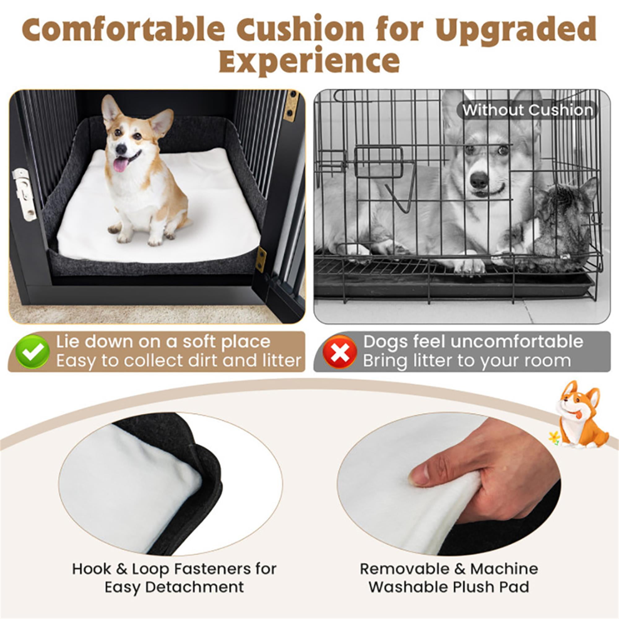 Kadyn 27" 2-In-1 Dog House with Drawer and Wired Wireless Charging, Indoor Dog Crates, Wooden Pet Dog Cages, Black