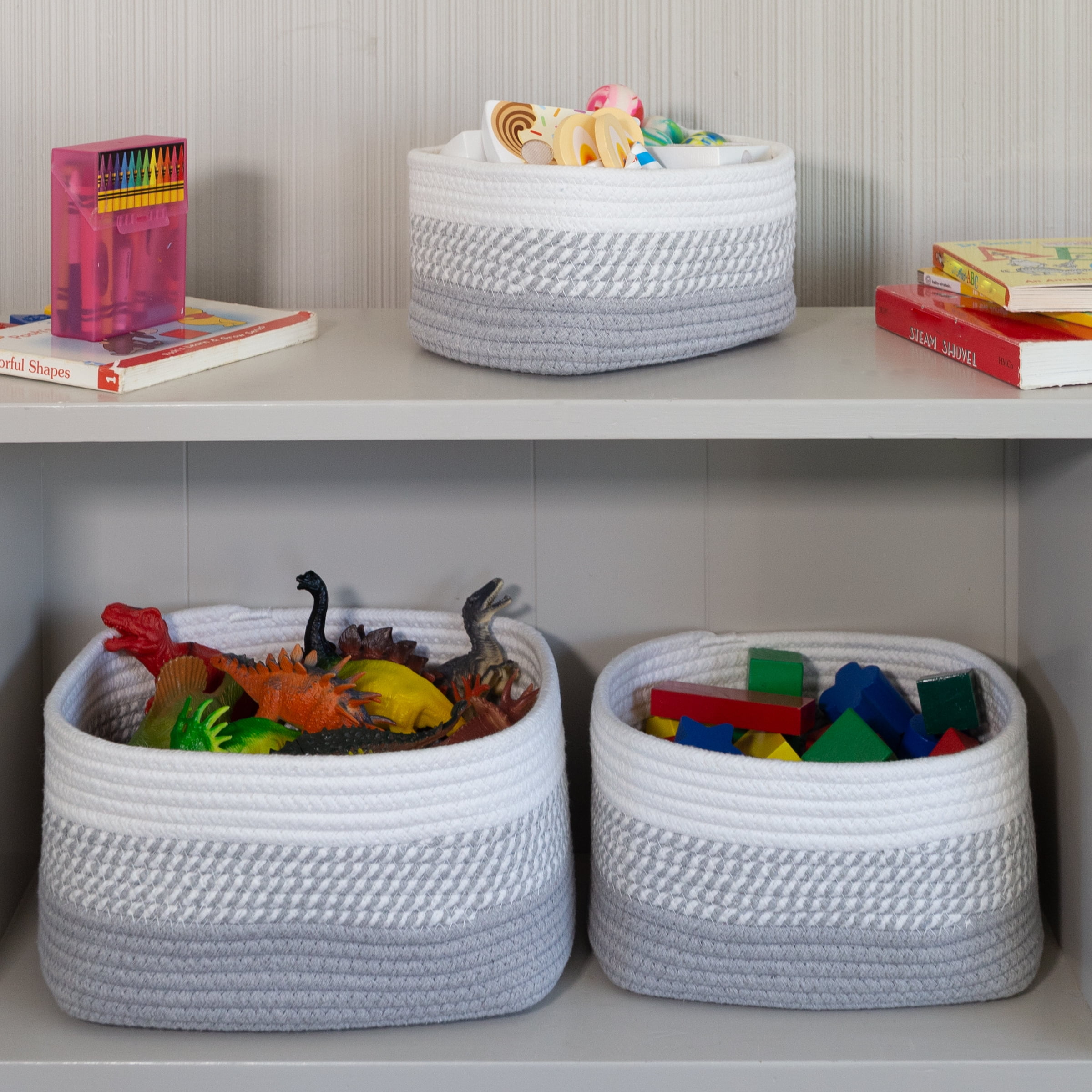 Home-Complete 3-Piece Basket Set for Nursery, Office, and Classroom (Gray)