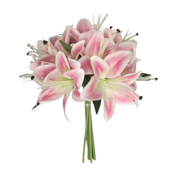 Pink Artificial Lily Flowers Bouquet for Vase, Tiger Lilies Lily Stems, Realistic Wedding Centerpiece Home Party Garden Decoration Indoor Outdoor Table Arrangement