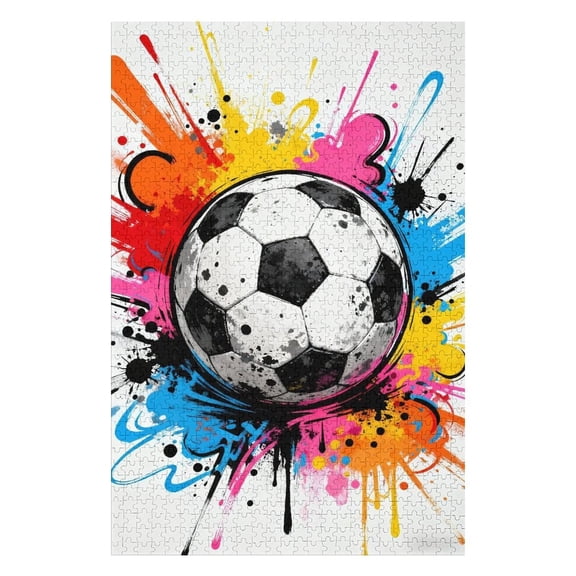 Soccer 500 Piece Jigsaw Puzzles for Adults Graffitic Football Painting Jigsaw Puzzle Ball Sport 500 Pieces Puzzles Black White Ball DIY Craft Magic Puzzle Art Bedroom Decor Man Cave Gift