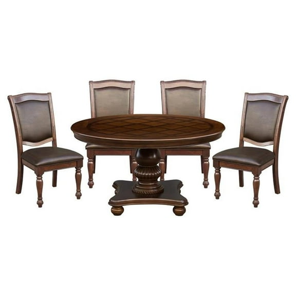 Pemberly Row 5-Piece Traditional Wood Dining Set in Brown Cherry