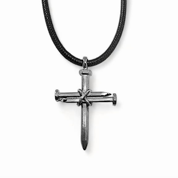 Nail Cross Necklace In Dark Metal Finish