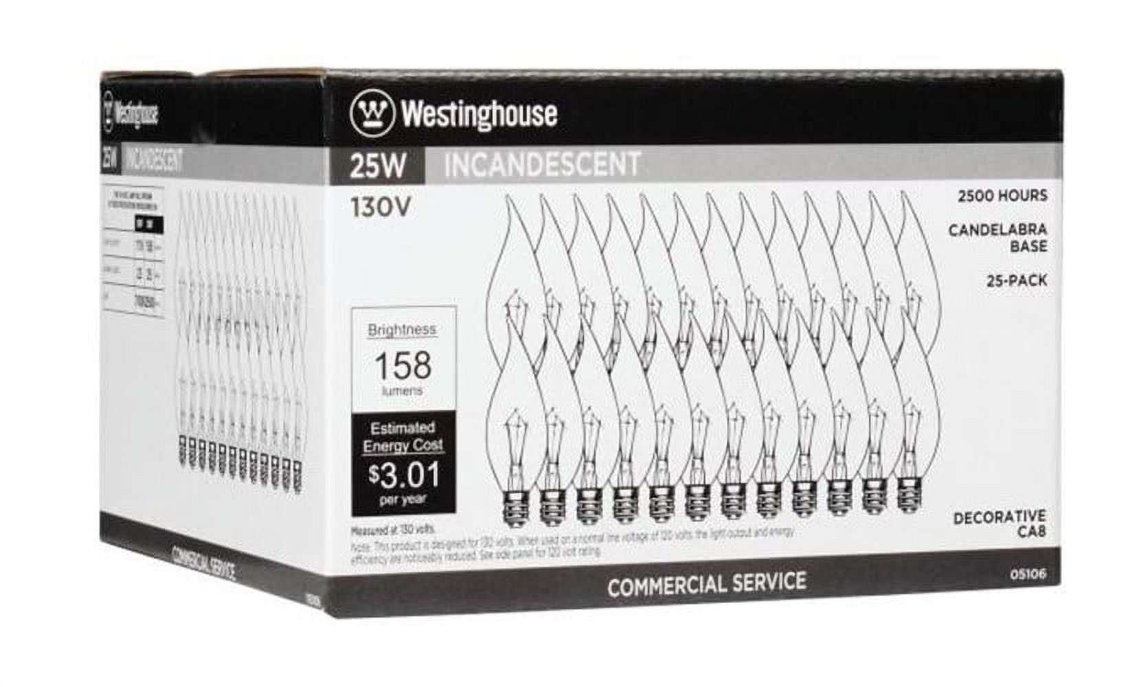 Westinghouse Incandescent Light Bulb 130V 25W 158 Lumens 25Pk