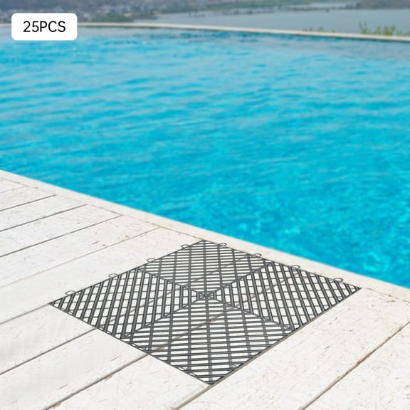 25PCS Tiles Interlocking Graphite Drainage Tiles Deck Tiles 12x12x0.5 Inches Used for Balcony, Bathroom, Auto Repair store, Etc
