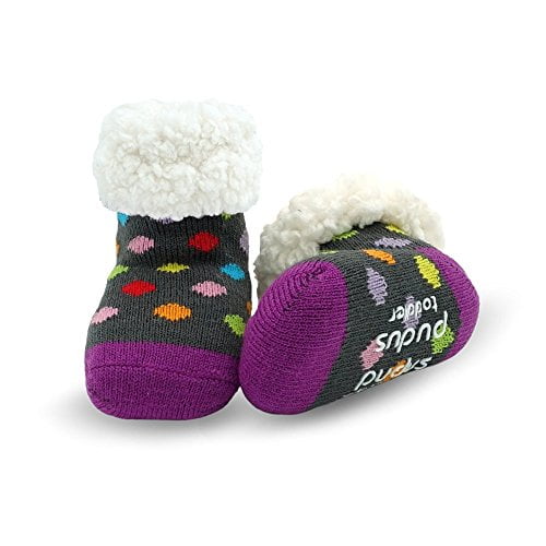 Pudus polka dot multicolored toddler (1-3 years) cozy winter classic slipper socks with grippers