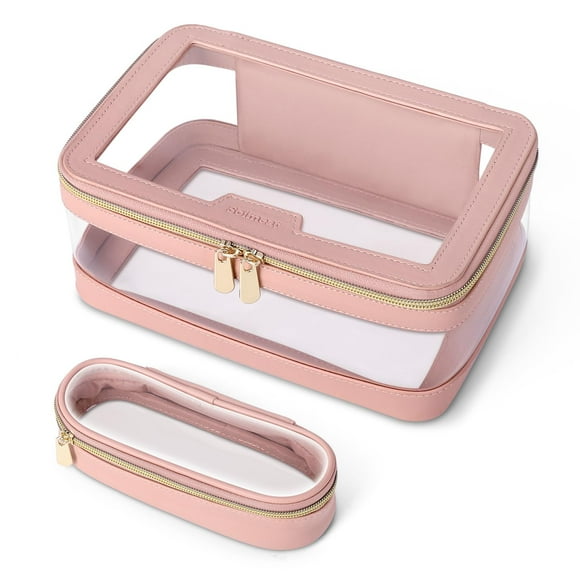 Bolsa de maquillaje Soimeat Travel Clear con bolsa para brochas de maquillaje, color rosa