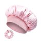 thumbnail image 3 of Gorro de satén con lazo, gorro de noche, gorro de baño, gorro para el cabello de mujer para salón de belleza y baño. Rosa, 3 of 9