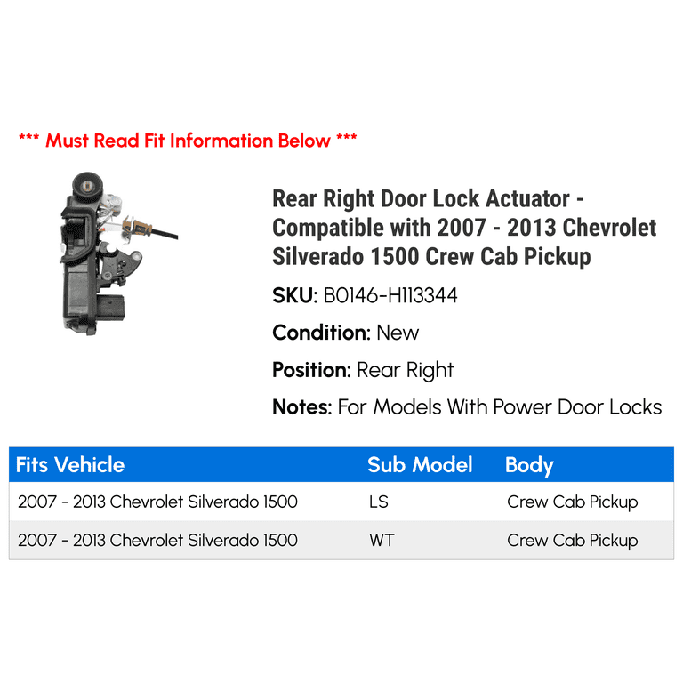 Door Lock Actuator for Chevrolet Silverado 1500 GMC Sierra 2008-2009 Rear Right Door Lock Actuator for Chevrolet Silverado 1500 GMC Sierra 2008-2009 Rear Right