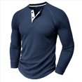 thumbnail image 2 of Camiseta Henley de Larga para Hombre, Informal, con Botones, Suave, Elástica, Básica, con Diseño de Gofre, para Otoño. Azul Real XXL, 2 of 6