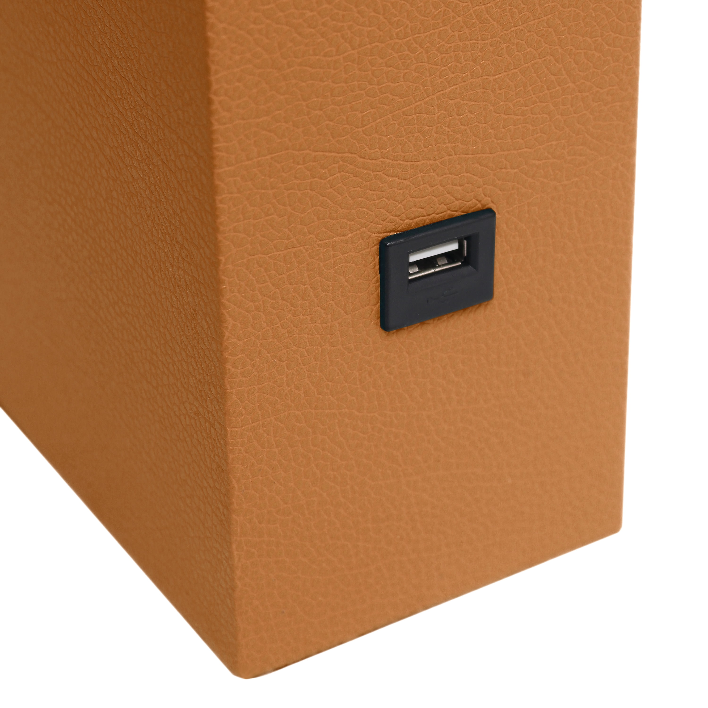 Lalia Home 21" Leather Modern Bedside Table Lamp with USB Port and LED Bulb, Tan