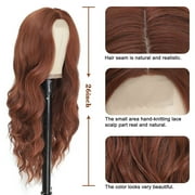 Long Wavy Wigs 26in, Jademall Auburn Wig for Women Synthetic Curly Hair Wigs Middle Part Heat Resistant Fibre for Daily Party Dance - Auburn Color