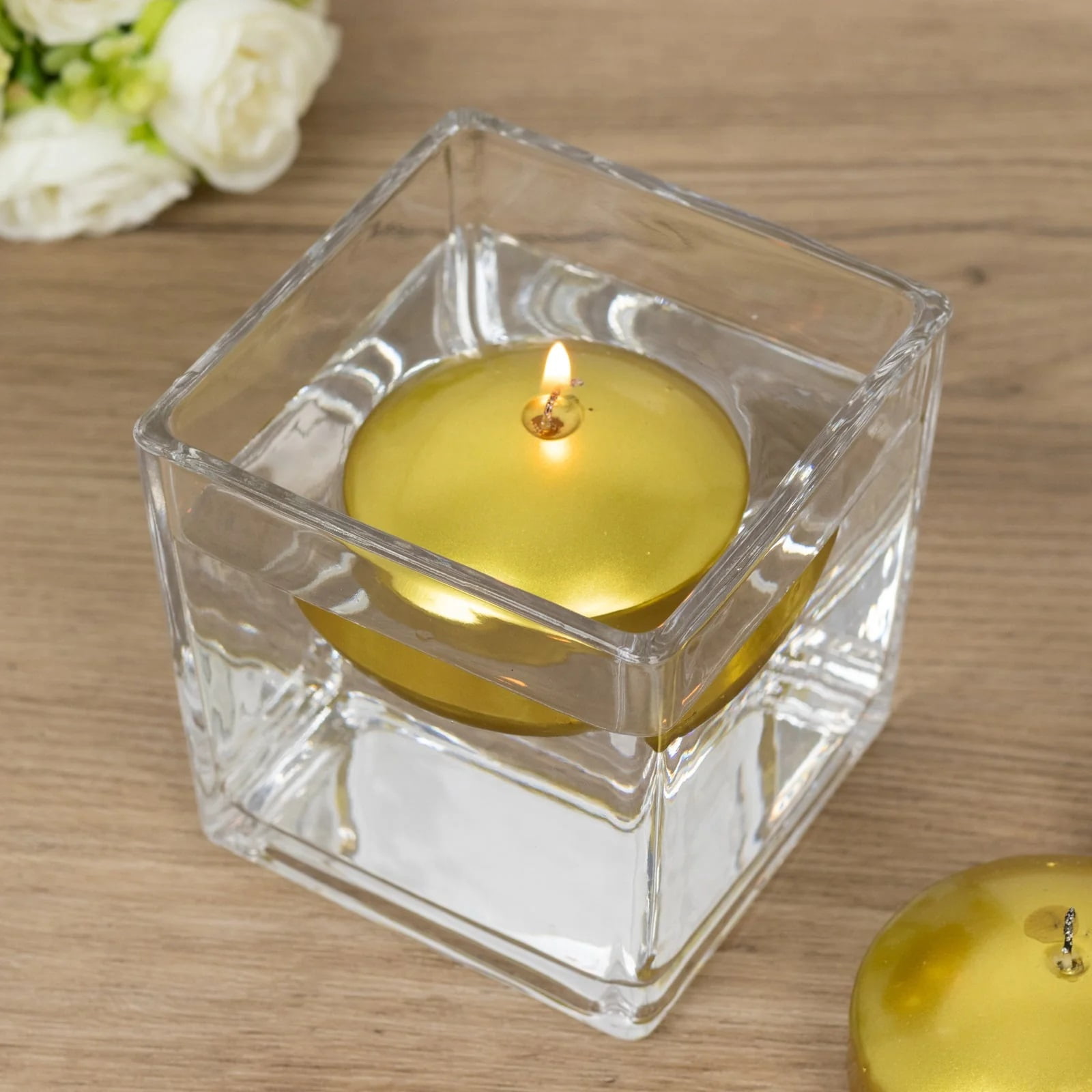 Balsa Circle 12 Gold 3 in Round Unscented Floating Candles Dripless Wax Discs Party Wedding Table Centerpieces Event Decorations Supplies