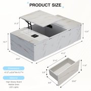PARKWELL LED Lift Top Coffee Table for Living Room,High Glossy Center Table with Hidden Compartment, LED Lights and Bluetooth Speaker,White Cocktail Table with Storage Drawers and Shelves