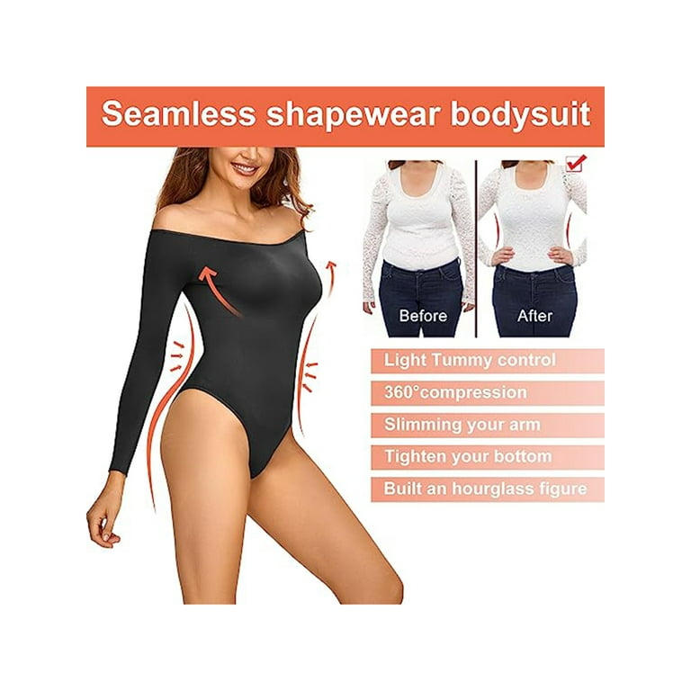 Details of Bodysuit for Women Tummy Control Shapewear Seamless Short Sleees  Square Neck Sculpting Classic Tight Shirts with Crotch