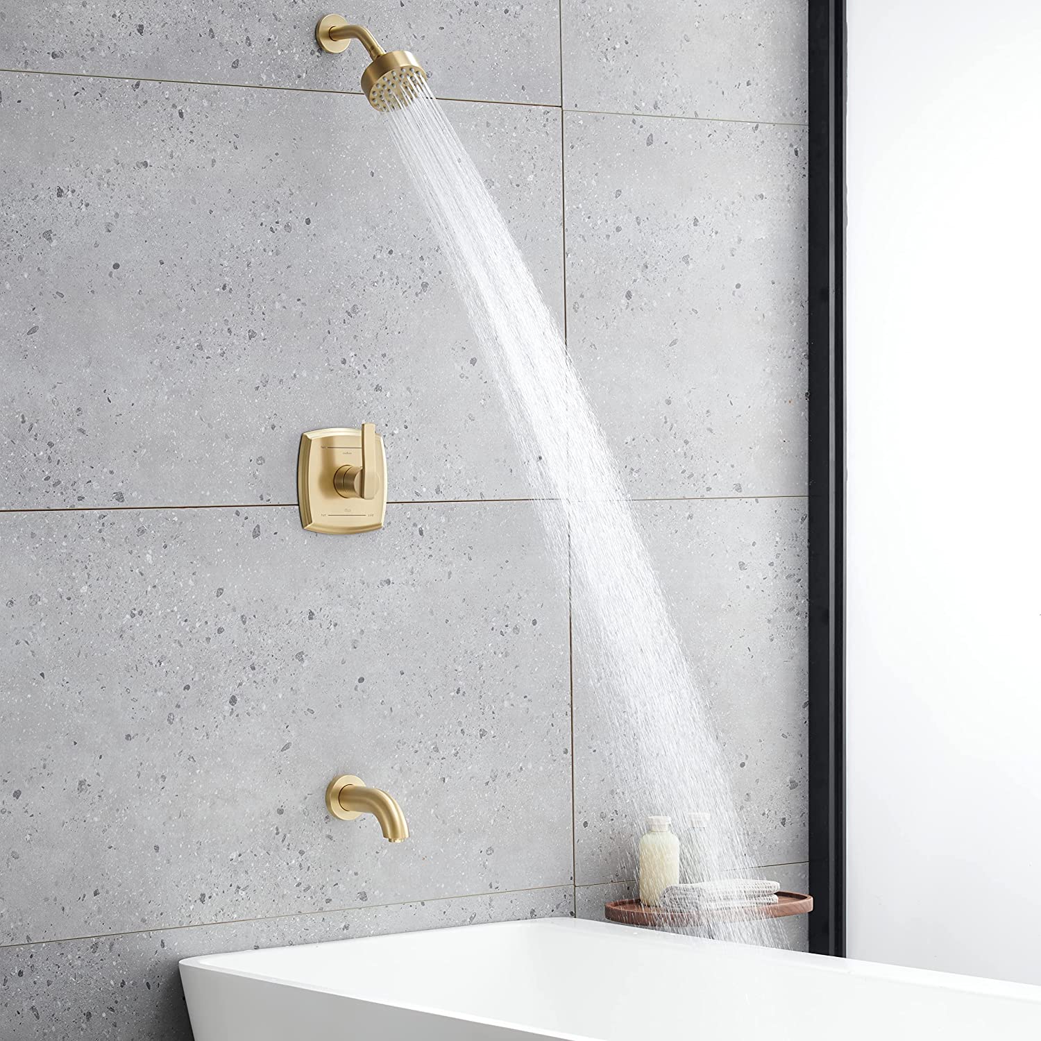 XY Brushed Gold Shower Fixtues, Tub and Shower Faucet Set Combo with 4