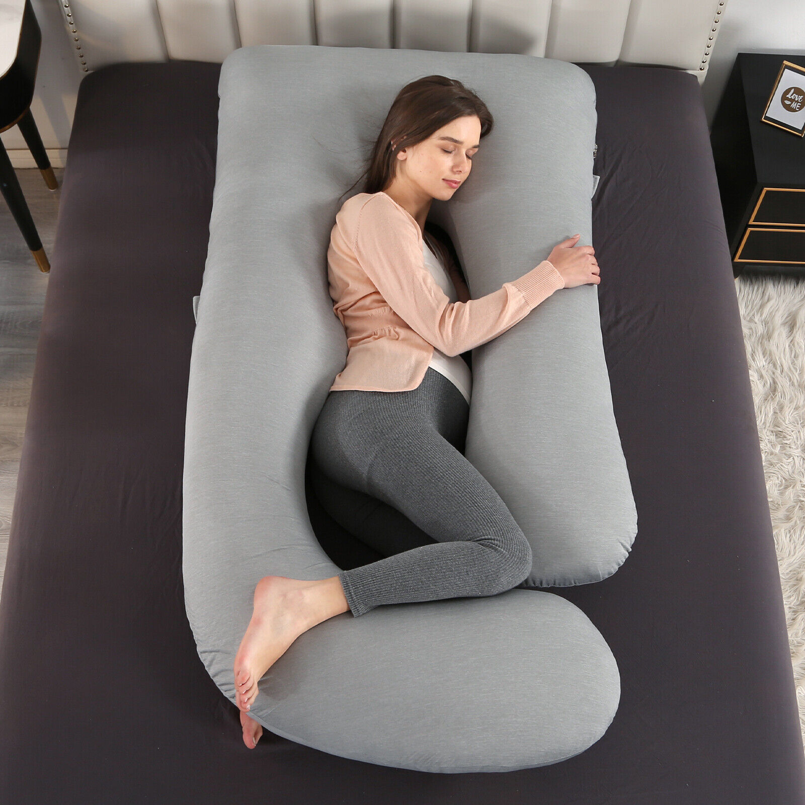 SHANNA Pregnancy Pillows, J-Shape Full Body Pillow – Removable Cooling Cover - Pregnancy Pillows for Sleeping – Body Pillows for Adults, Maternity Pillow and Pregnancy Must Haves, Grey