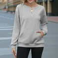 thumbnail image 5 of XPMWRP Women's Solid Color Half Zip Sweatshirt 3/4 Sleeve Loose Fit Casual Fashion Pullover Tops Spring Fall Sweatshirt Gray S, 5 of 6