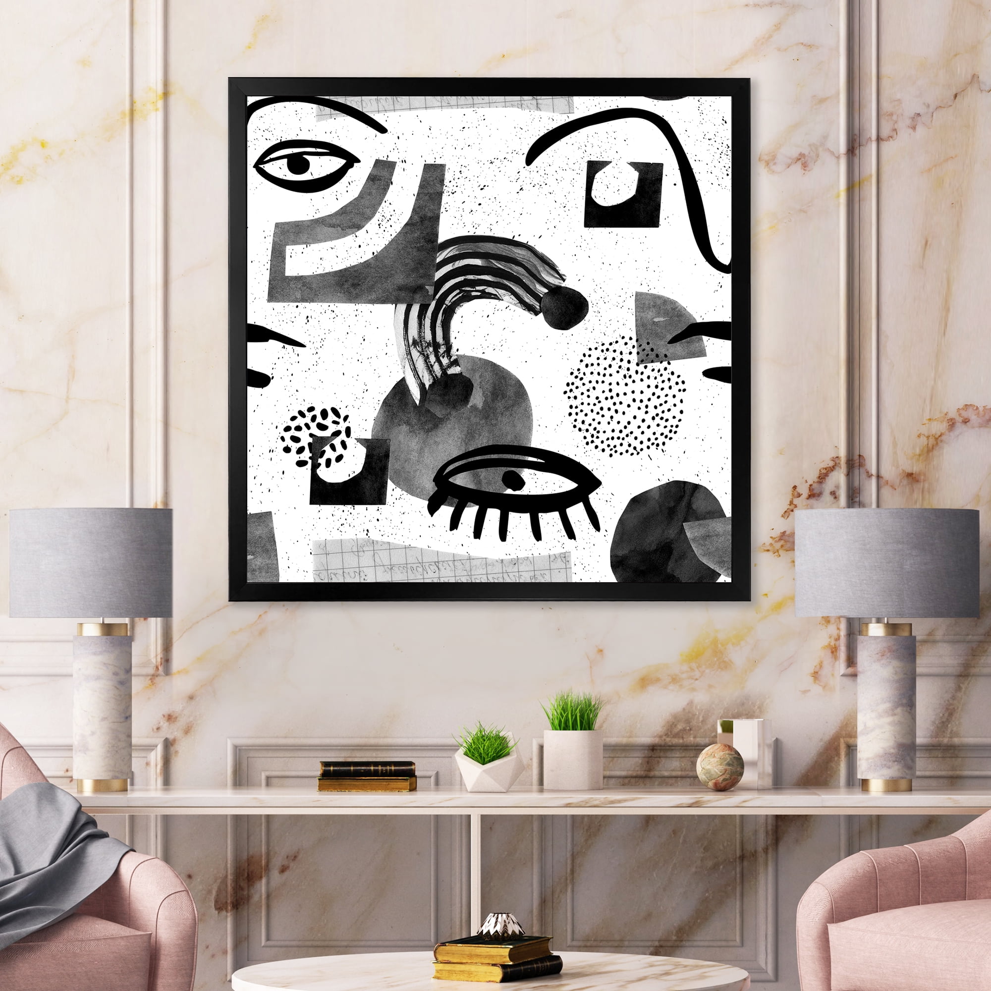 Designart 'Collage of Eyes And Doodles In Contemporary Style II' Modern Framed Art Print