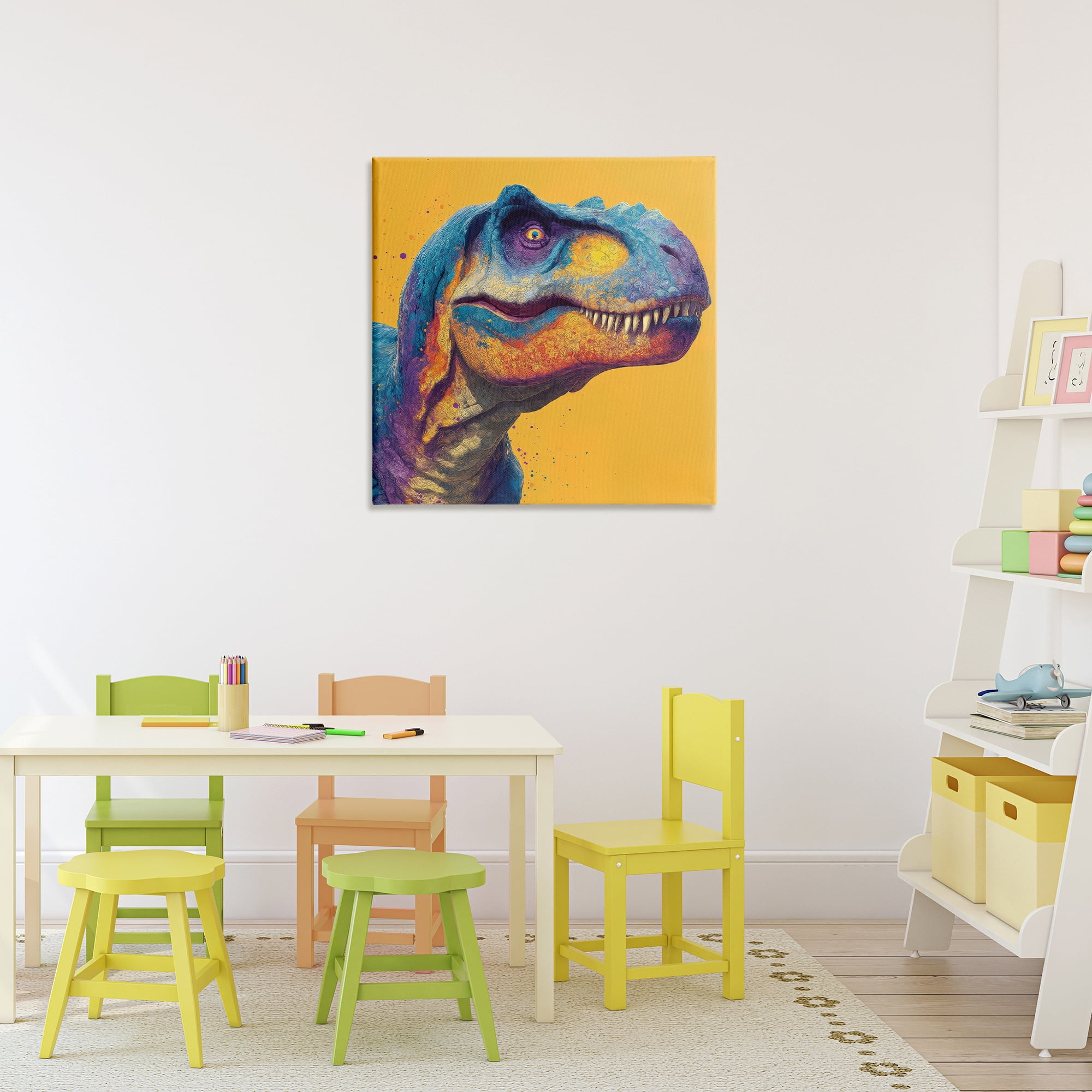 Stupell Industries Vibrant T-Rex Portrait Canvas Wall Art, design by Wumples